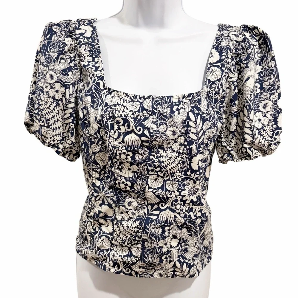 J.Crew Cotton poplin squareneck puff-sleeve top mermaid floral size 6